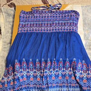 Vibrant Blue Strapless Boho Dress